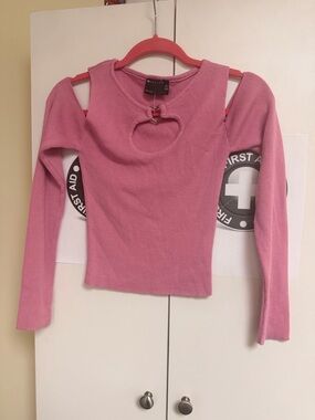 ASOS Pink Ribbed Long-Sleeve Cold-Shoulder Top with Heart Cutout